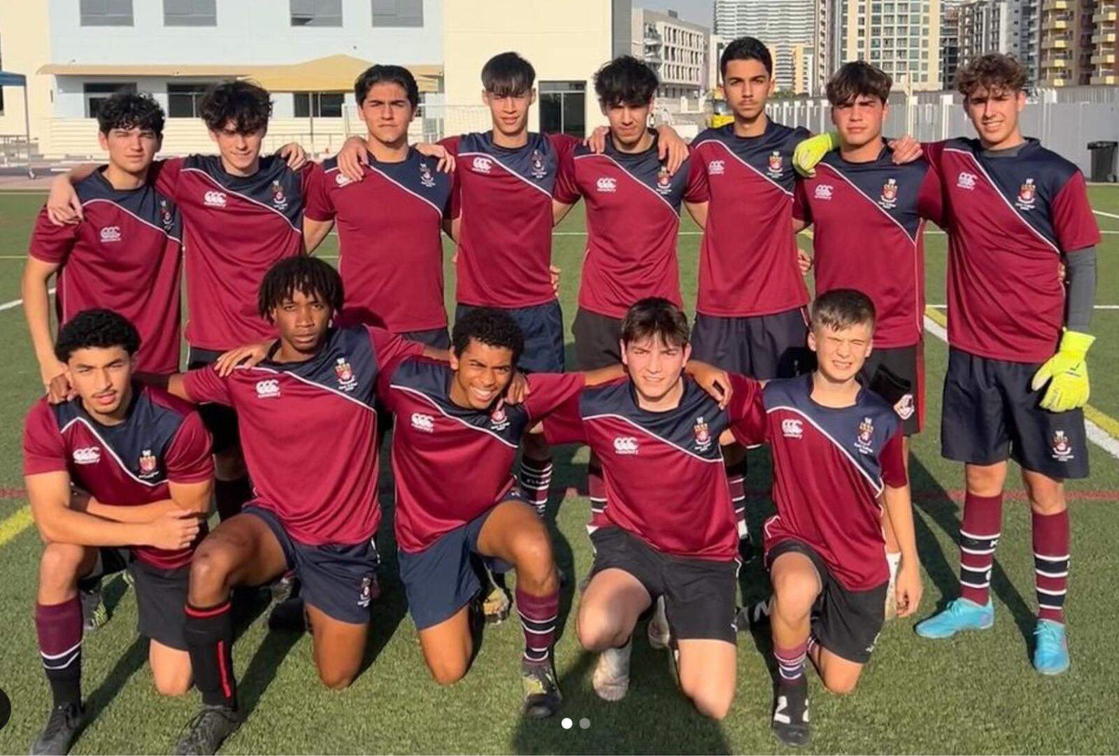 Kent College Dubai U19 football team in maroon kits