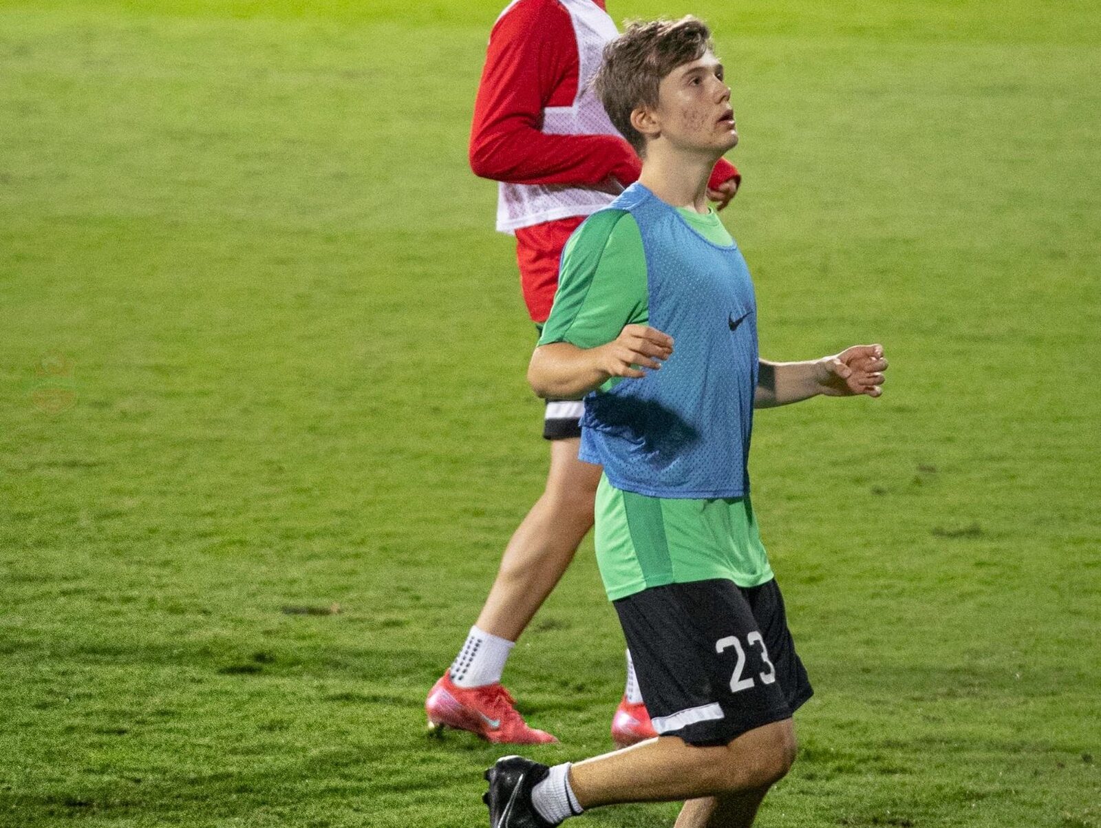 Max in a training bib on the pitch